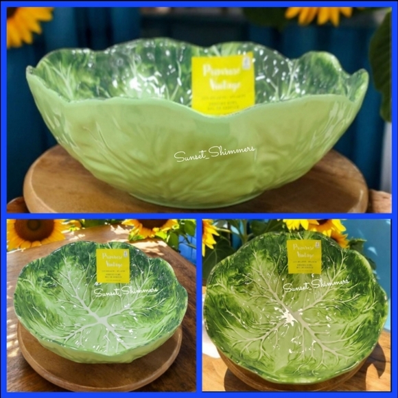 Spring Easter Green Cabbage Leaf 10" Melamine Serving Bowl Primrose Vintage NEW - Picture 1 of 5